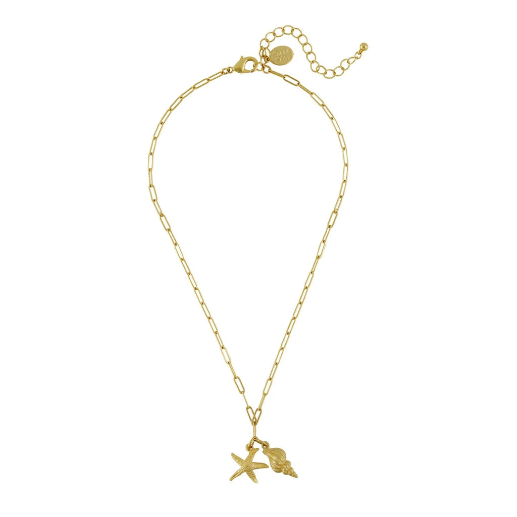 Susan Shaw - Starfish and Shell Paperclip Necklace / Gold