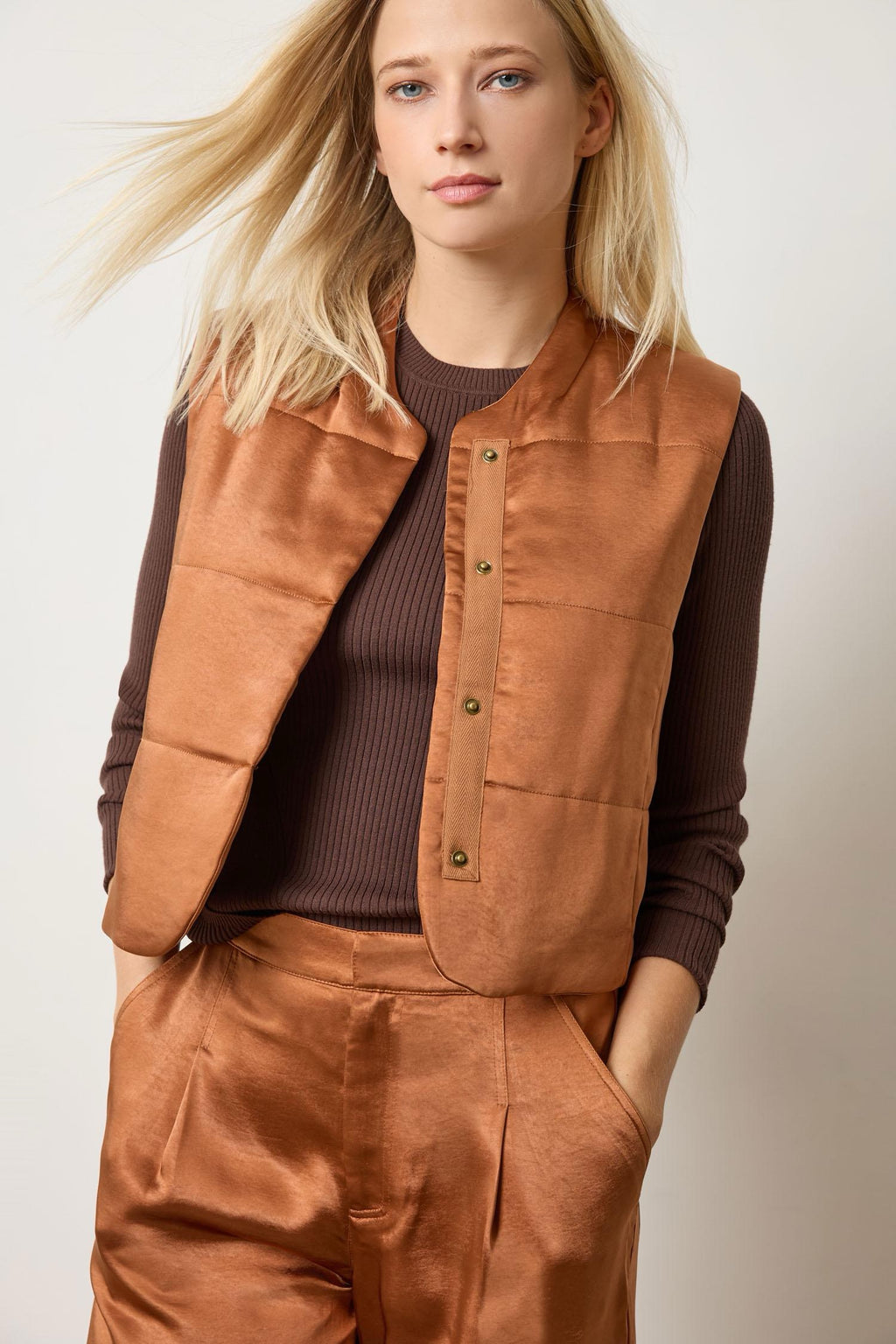Lilla P - Satin Quilted Vest / Copper