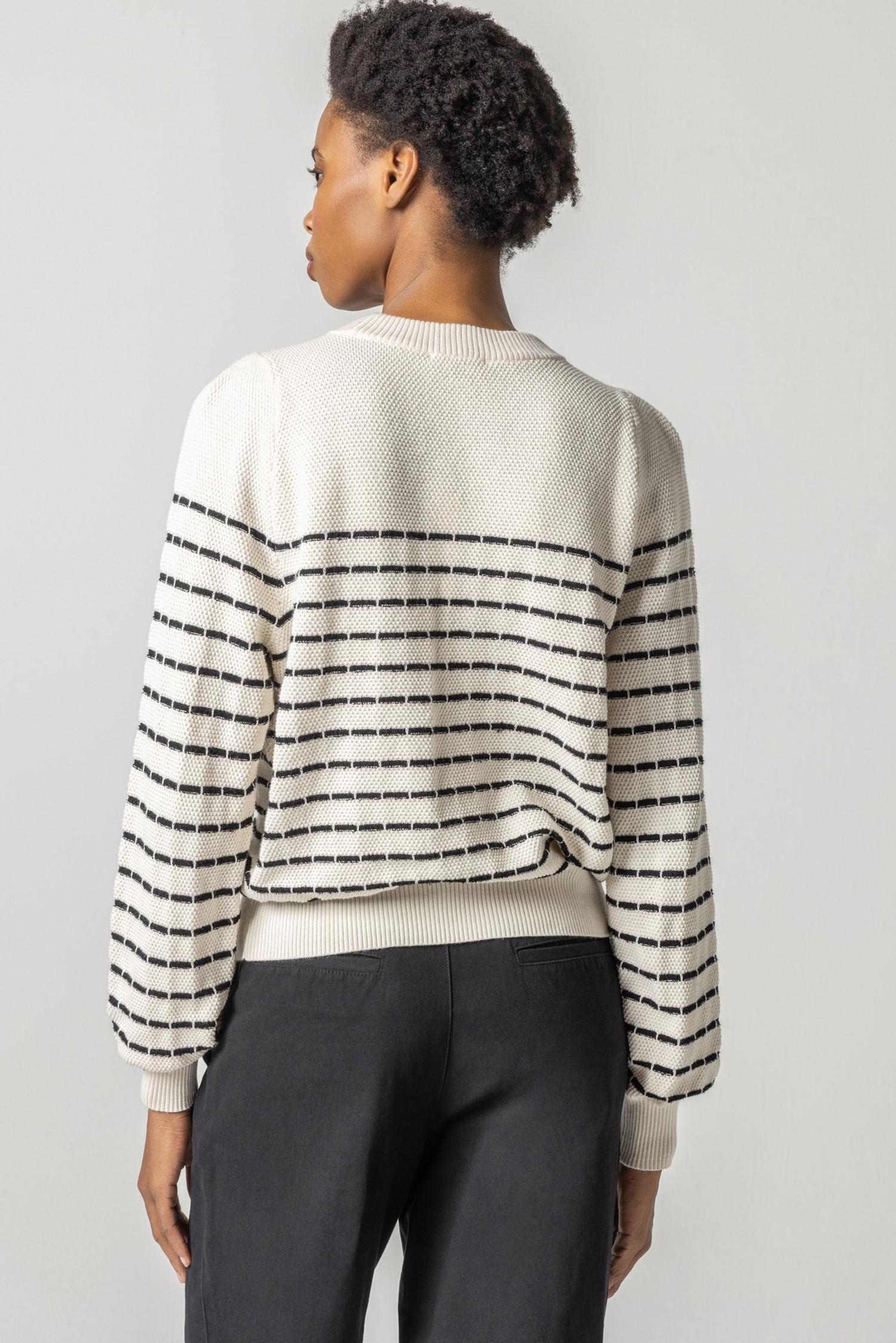 Lilla P - Full Sleeve Crewneck Sweater / Ivory w/ Black Stripe