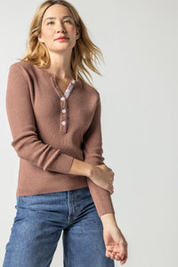 Lilla P - Waffle Henley Top / Hickory