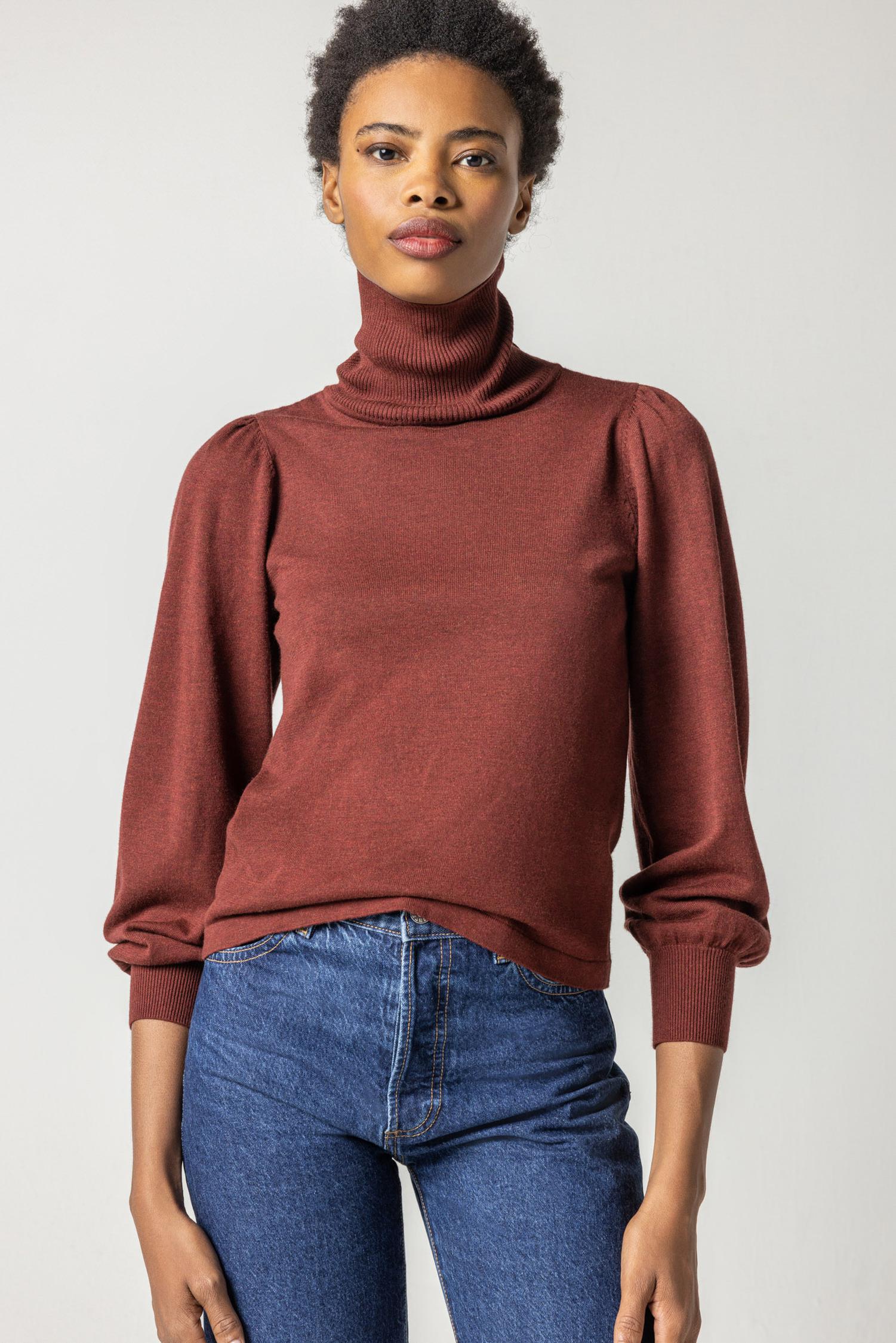 Lilla P - Puff Sleeve Turtleneck Sweater / Mahogany / FINAL SALE