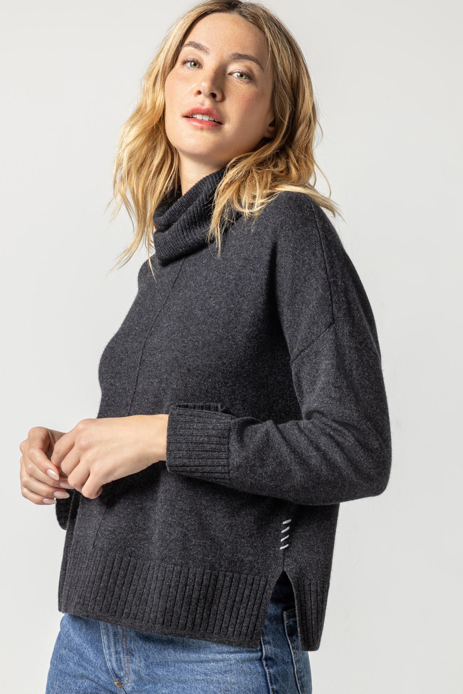 Lilla P - Side Slit Turtleneck Sweater / Graphite / Spice