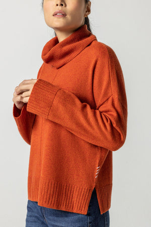 Lilla P - Side Slit Turtleneck Sweater / Graphite / Spice