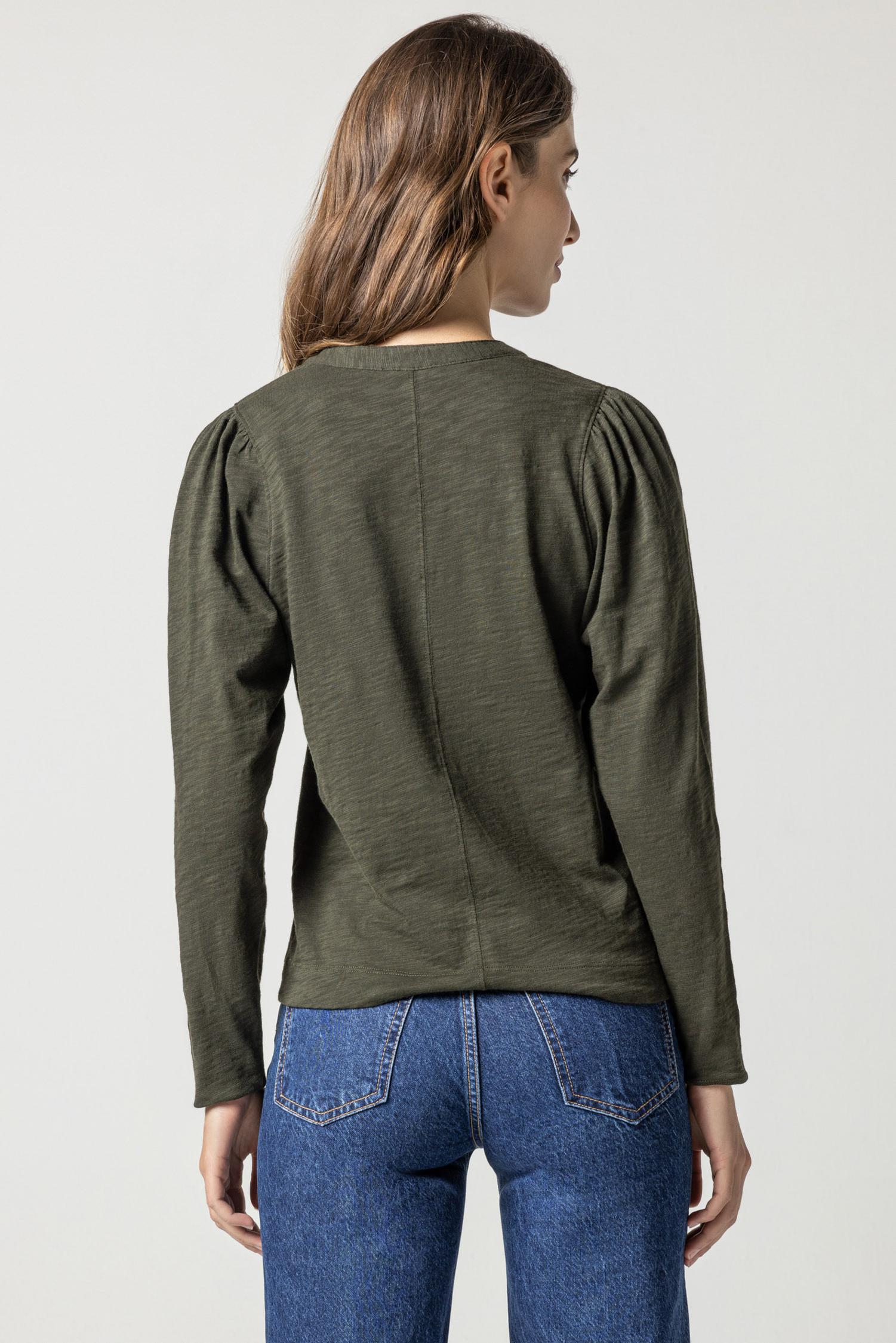Lilla P - Shirred Long Sleeve Split Neck / Loden