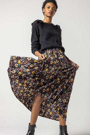Lilla P - Floral Tiered Skirt / Black Floral  / FINAL SALE