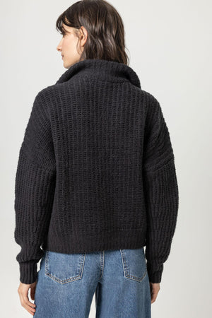 Lilla P - Ribbed Half Zip Sweater - Black
