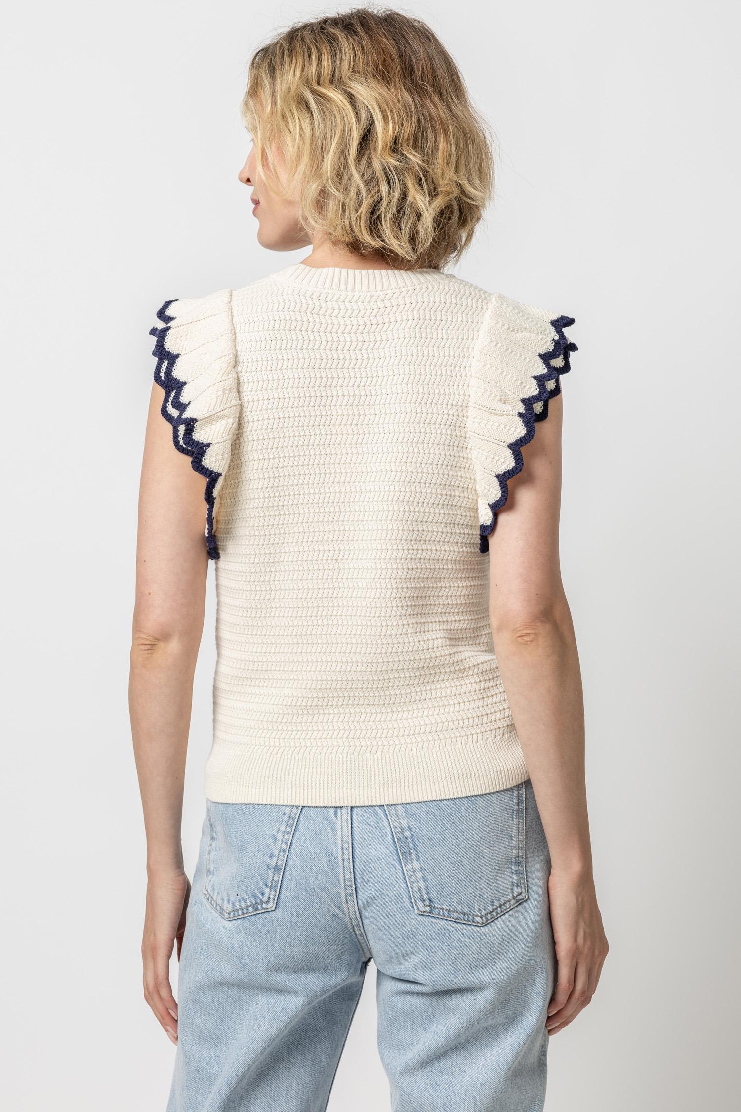 Lilla P - Tipped Sleeve Crewneck Sweater / Ivory
