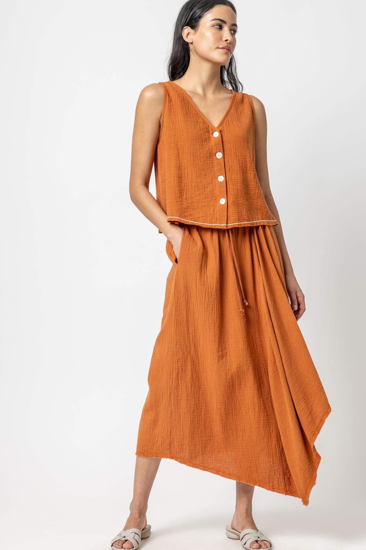 Lilla P - Button Front Gauze Sleeveless Top / Sienna / FINAL SALE