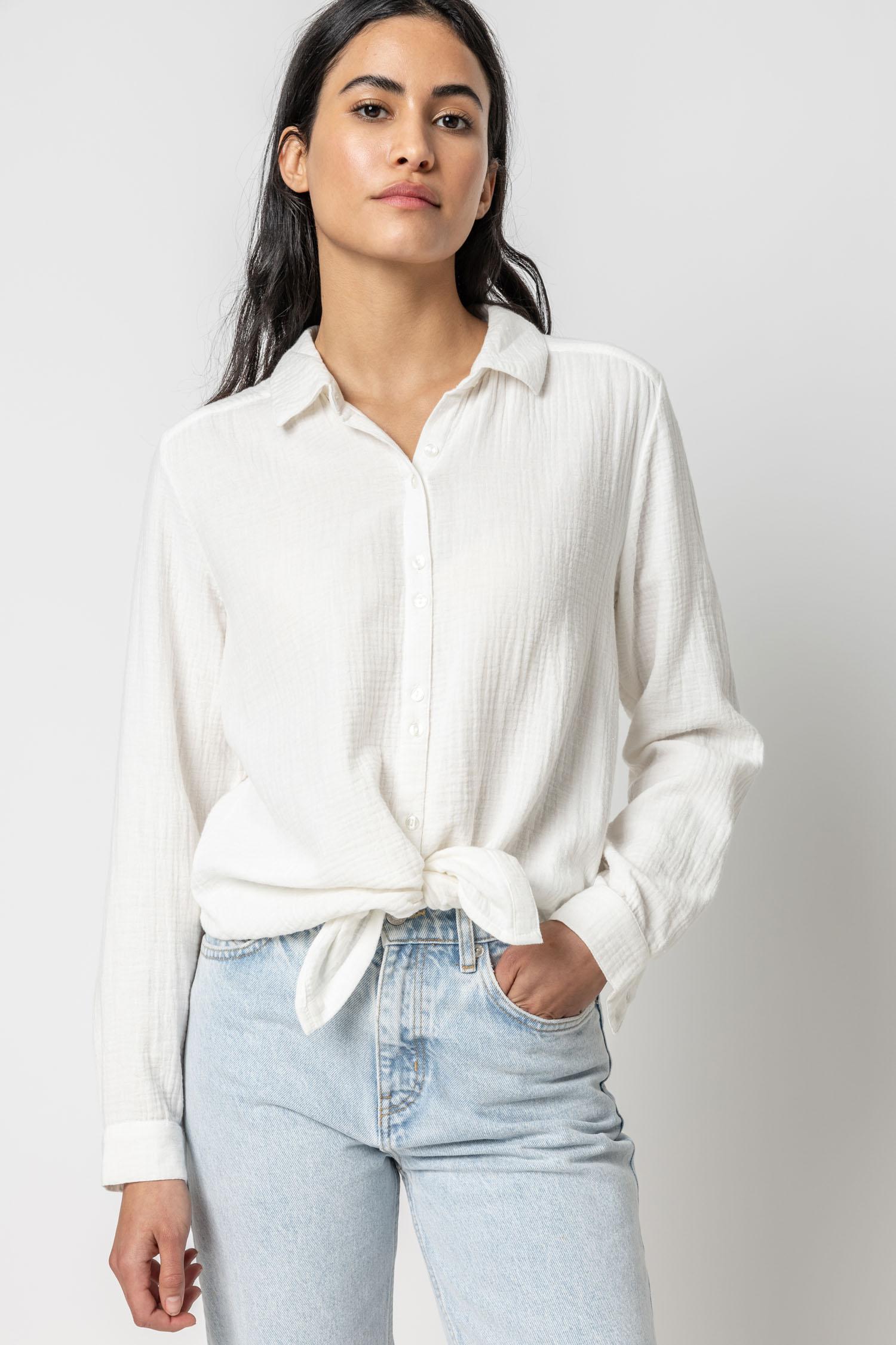 Lilla P - Long Sleeve Gauze Button Down / White