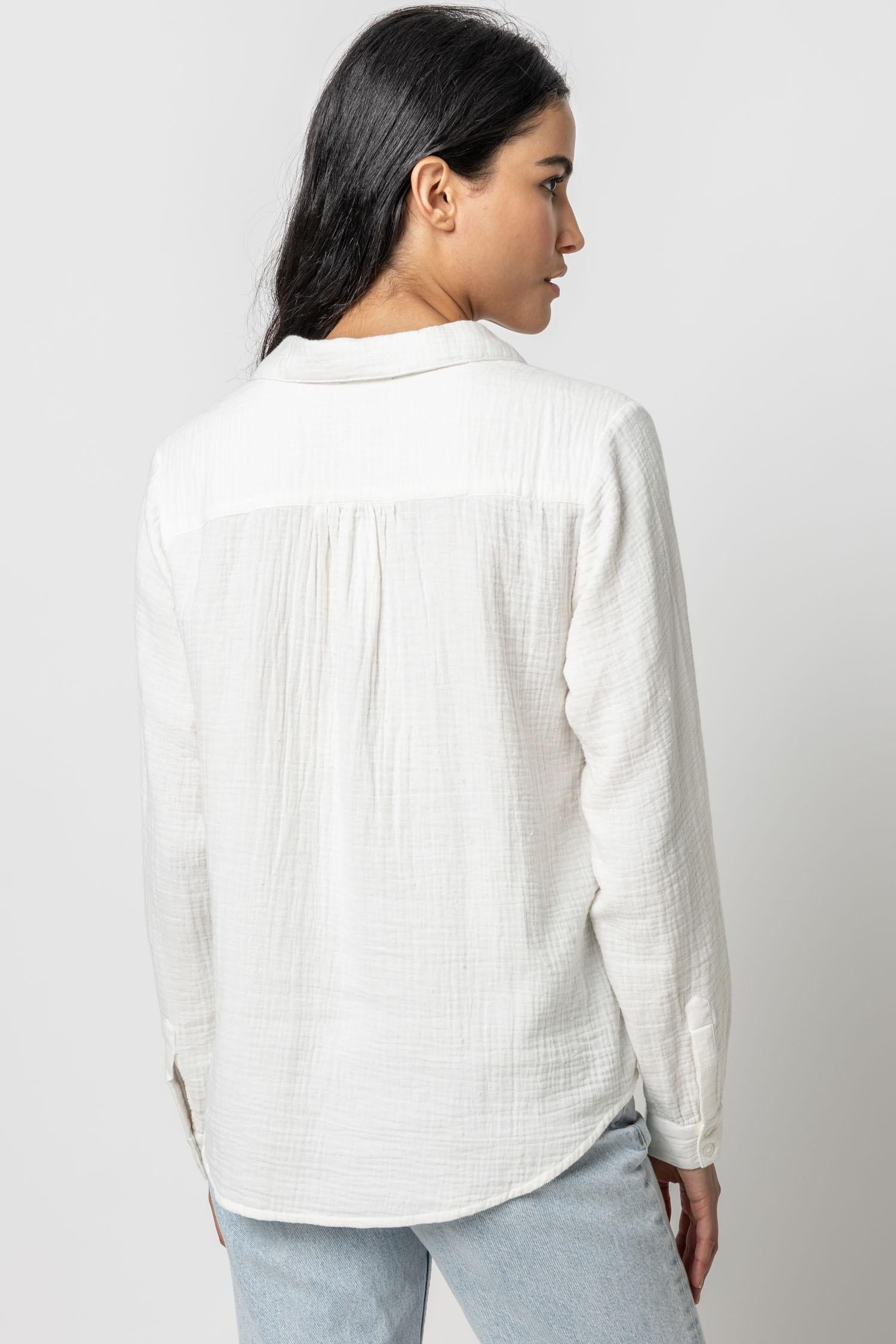 Lilla P - Long Sleeve Gauze Button Down / White