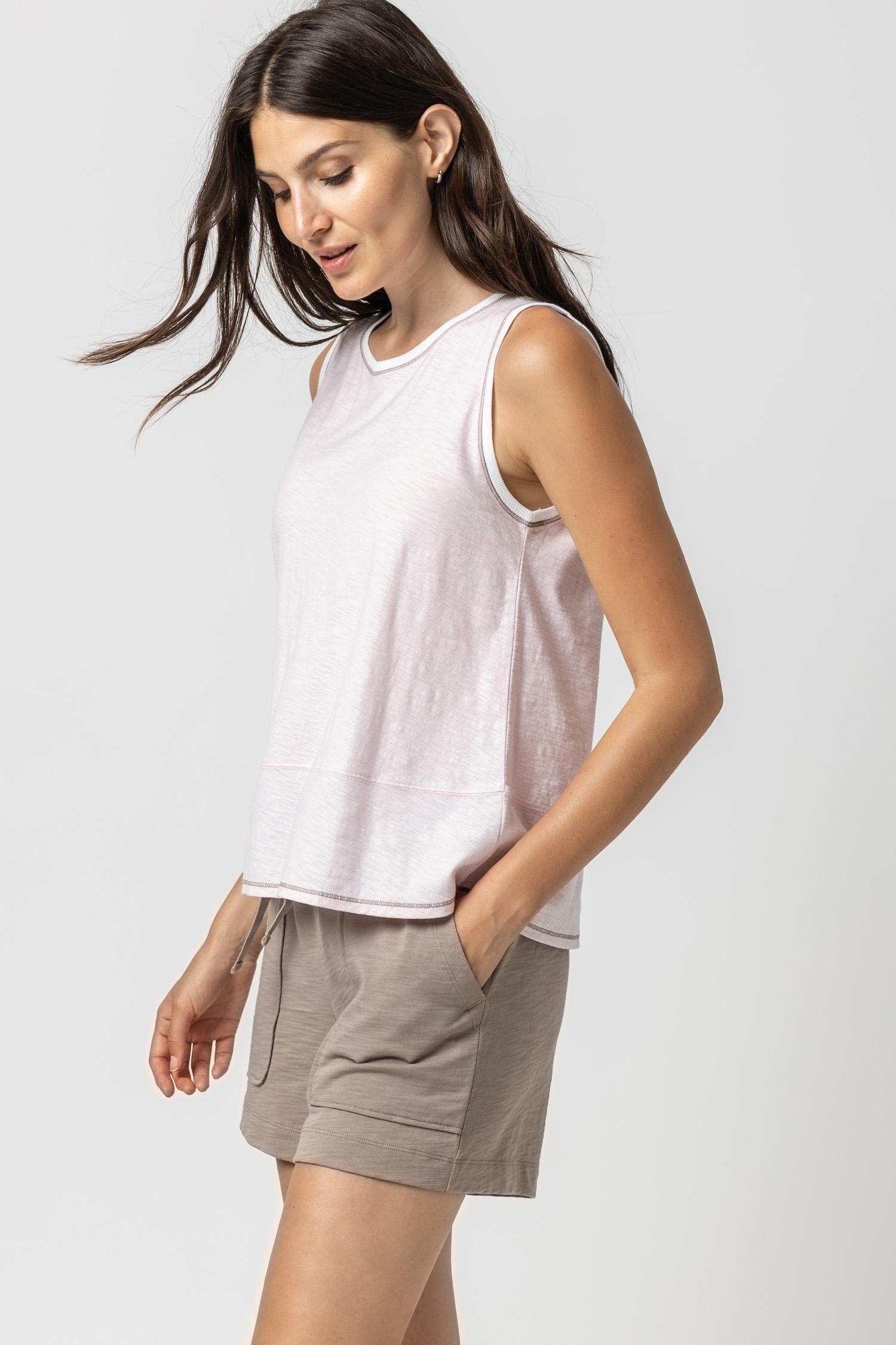 Lilla P - Contrast Color Crewneck Tank / Petal / FINAL SALE