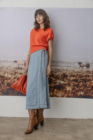 Lilla P - Denim Wrap Skirt / Light Wash