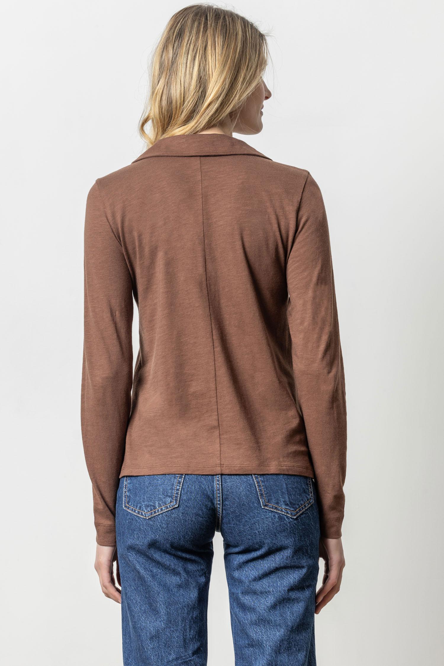 Lilla P - Long Sleeve Collared V-Neck / Java