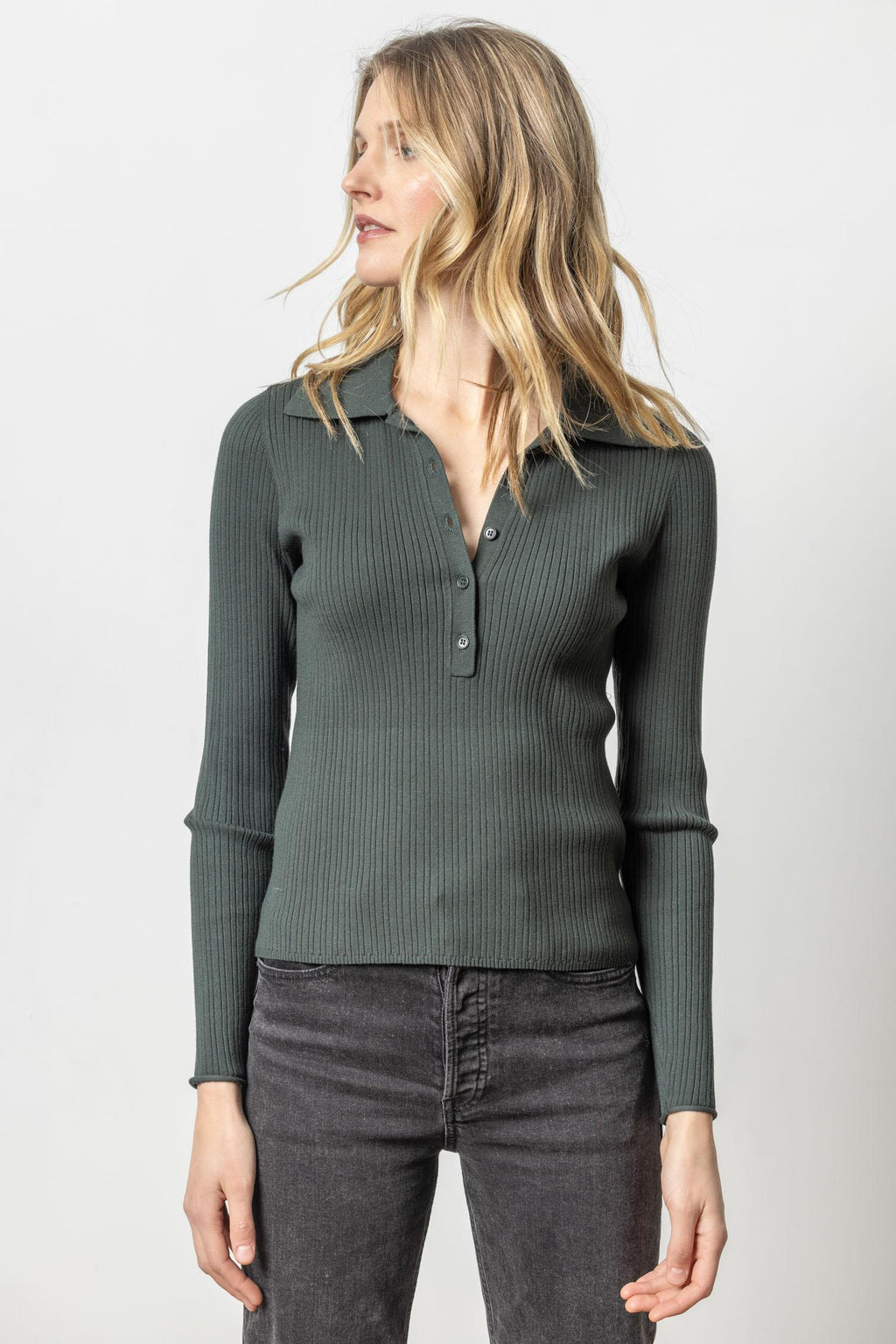 Lilla P - Polo Collar Henley Sweater / Loden