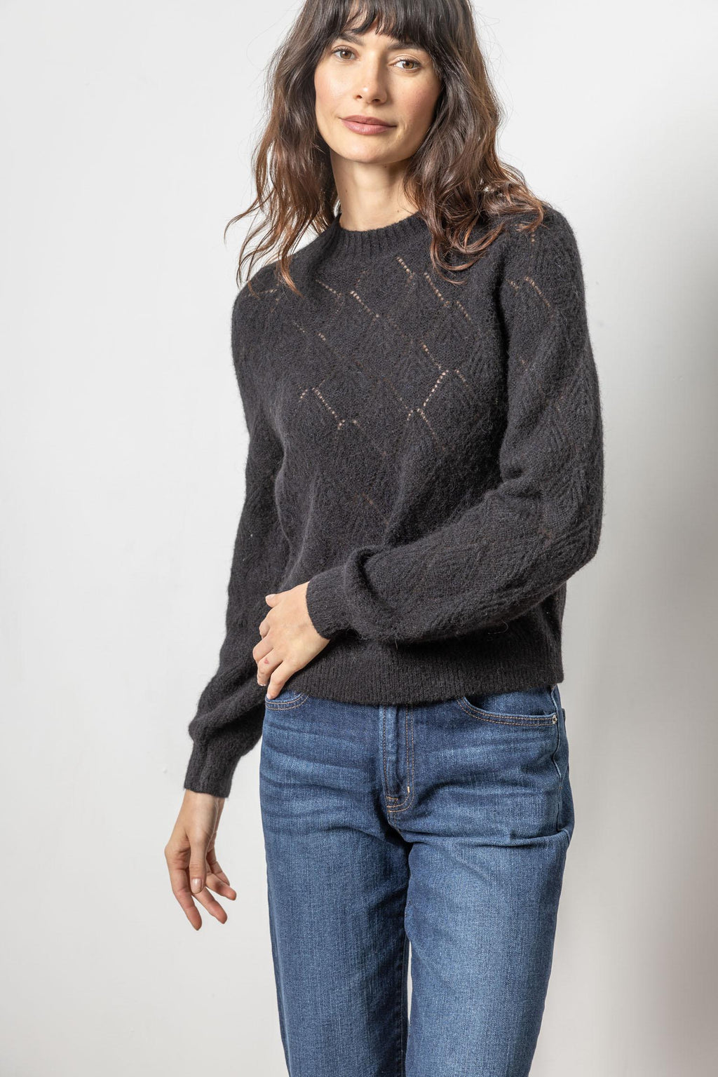 Lilla P - Easy Pointelle Crewneck Sweater / Black