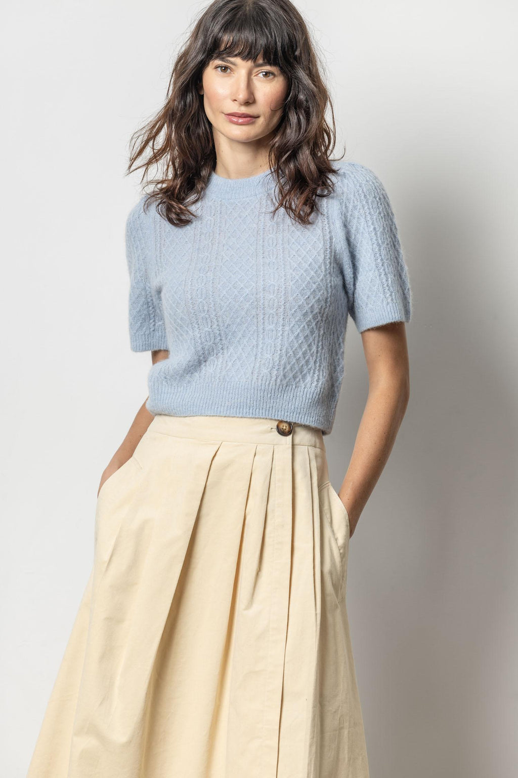 Lilla P -Cropped Cable Sweater / Glacier