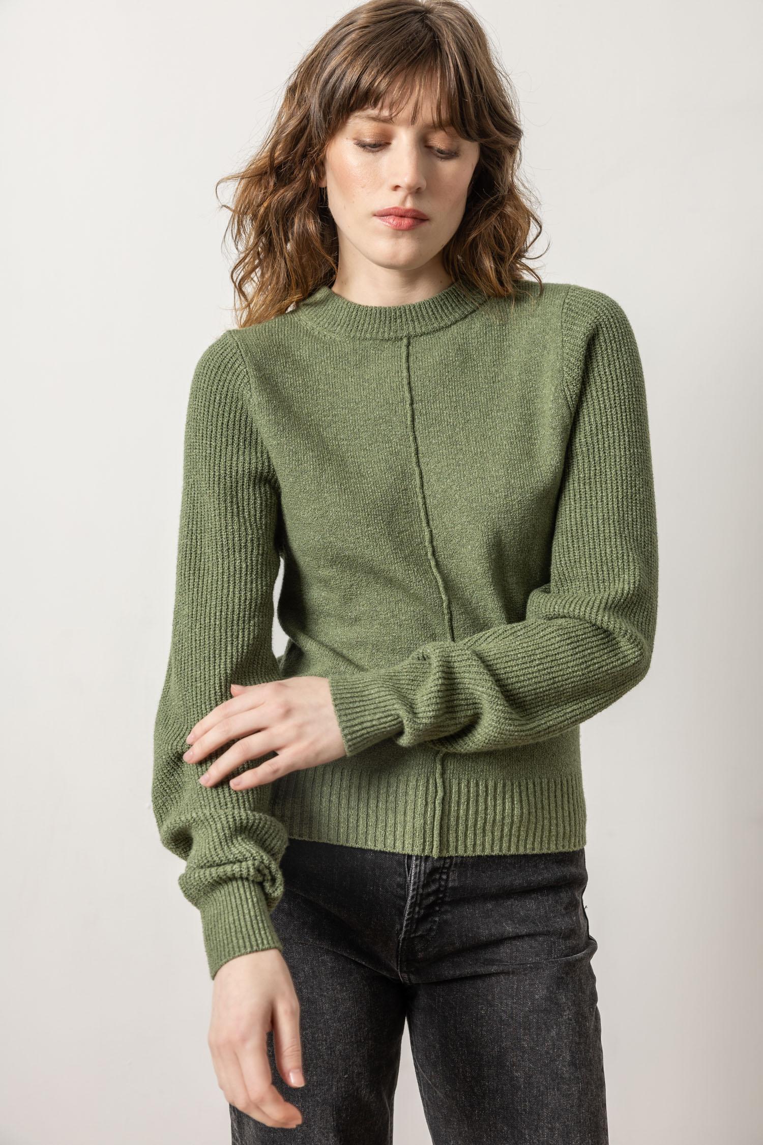 Lilla P - Rib Sleeve Crewneck Sweater / Wintergreen