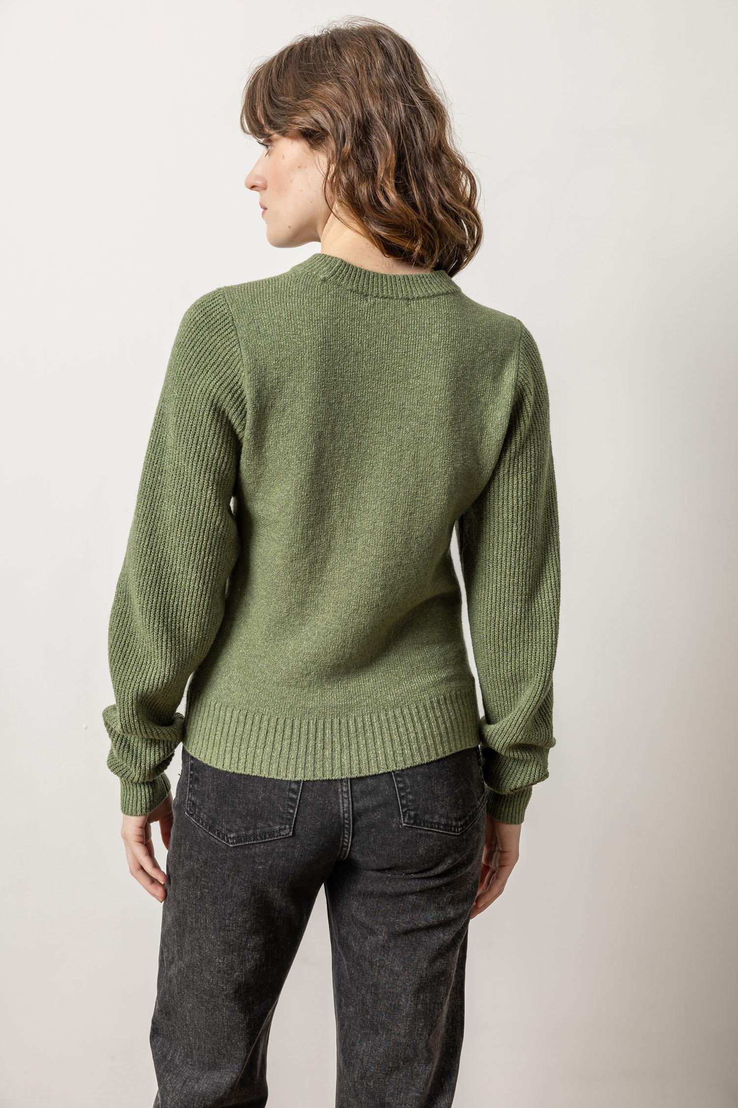 Lilla P - Rib Sleeve Crewneck Sweater / Wintergreen