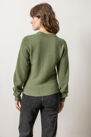 Lilla P - Rib Sleeve Crewneck Sweater / Wintergreen