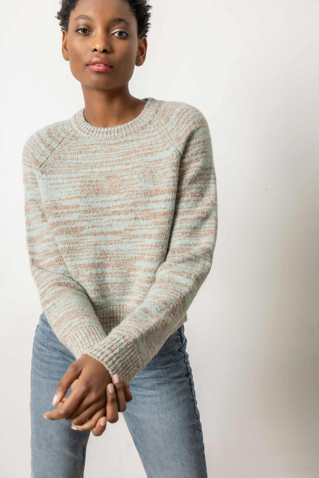 Lilla P - Ribbed Neck Raglan Sweater / Frost Space Dye