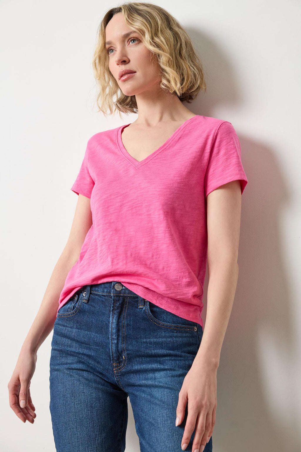 Lilla P - Short Sleeve Back Seam V-Neck / Rosebud