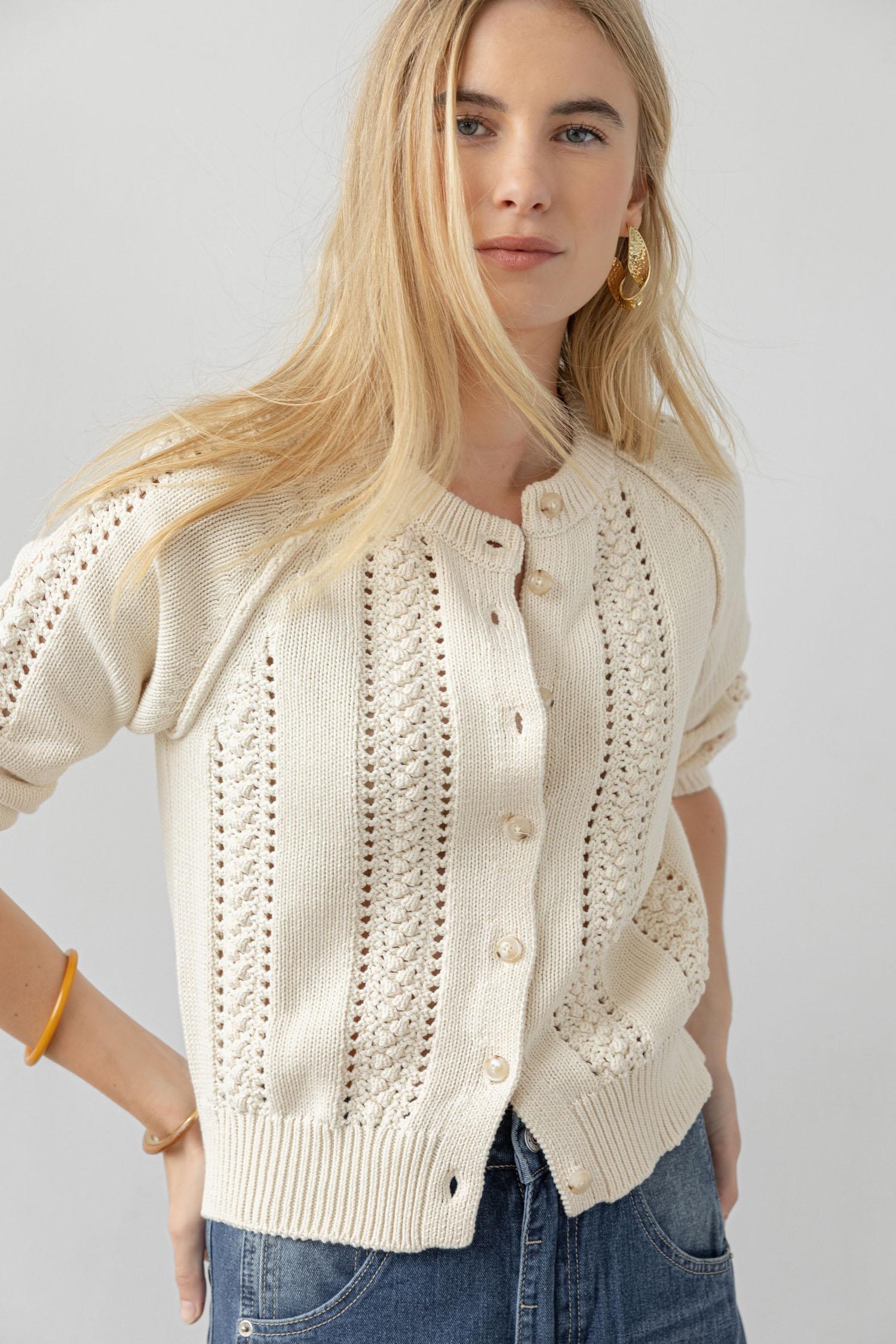 Lilla P - 3/4 Sleeve Raglan Cardigan / Sand