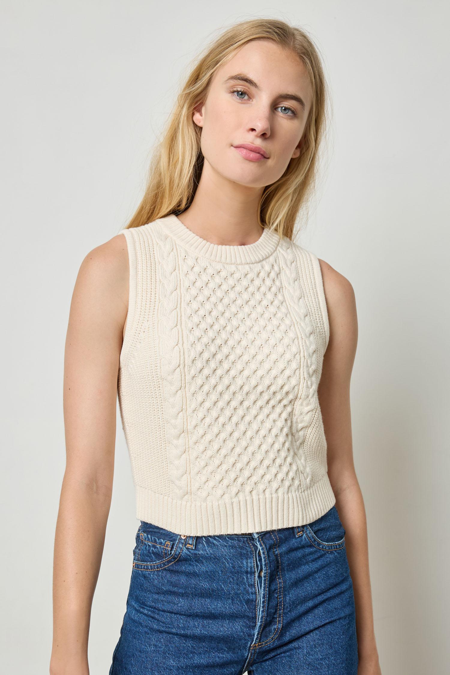 Lilla P - Cropped Cable Tank Sweater / Ivory