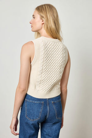 Lilla P - Cropped Cable Tank Sweater / Ivory