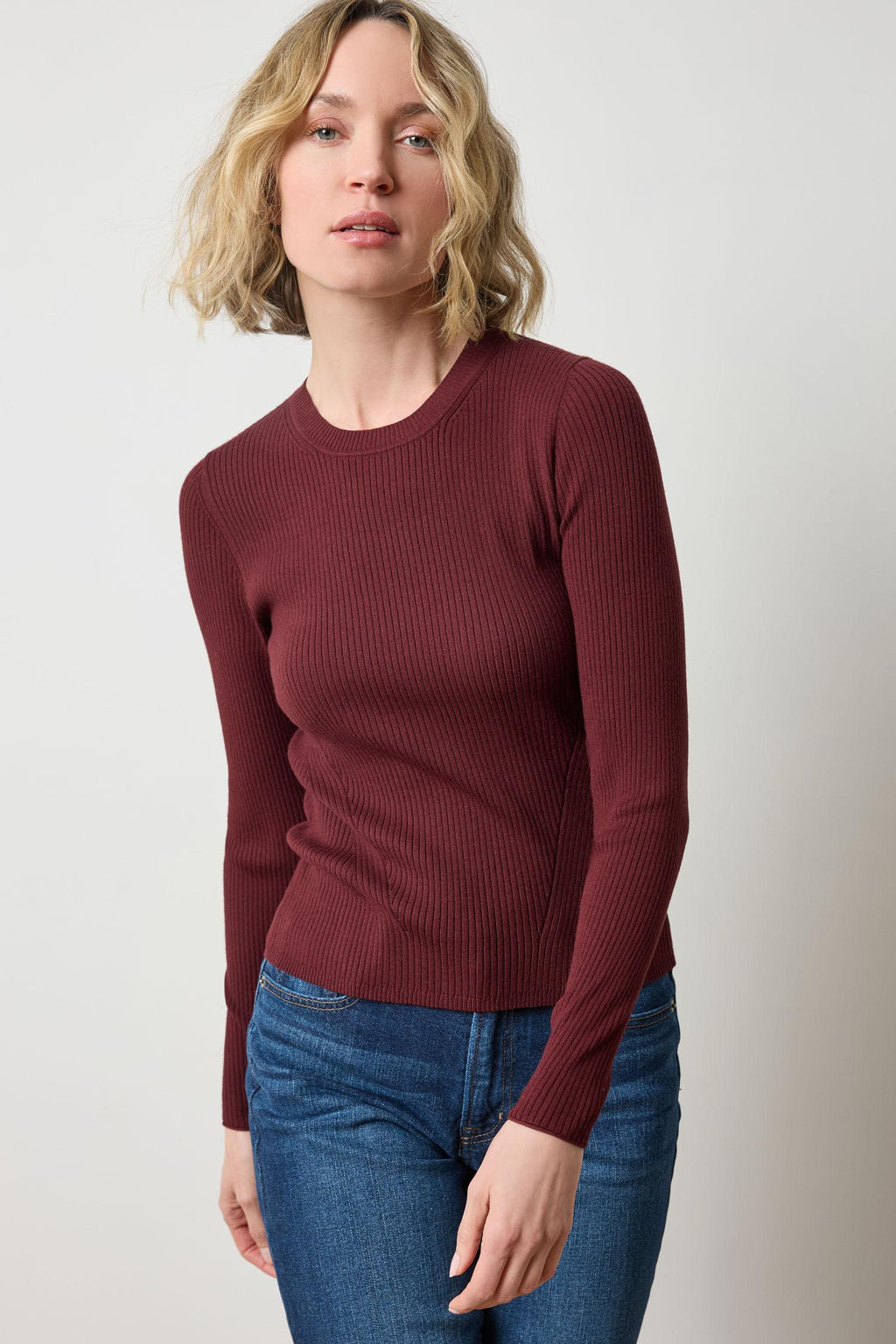 Lilla P - Fitted Crewneck Sweater / Dark Cherry