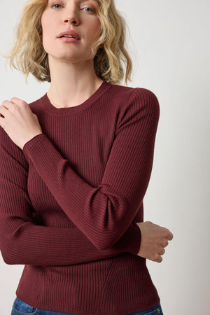 Lilla P - Fitted Crewneck Sweater / Dark Cherry