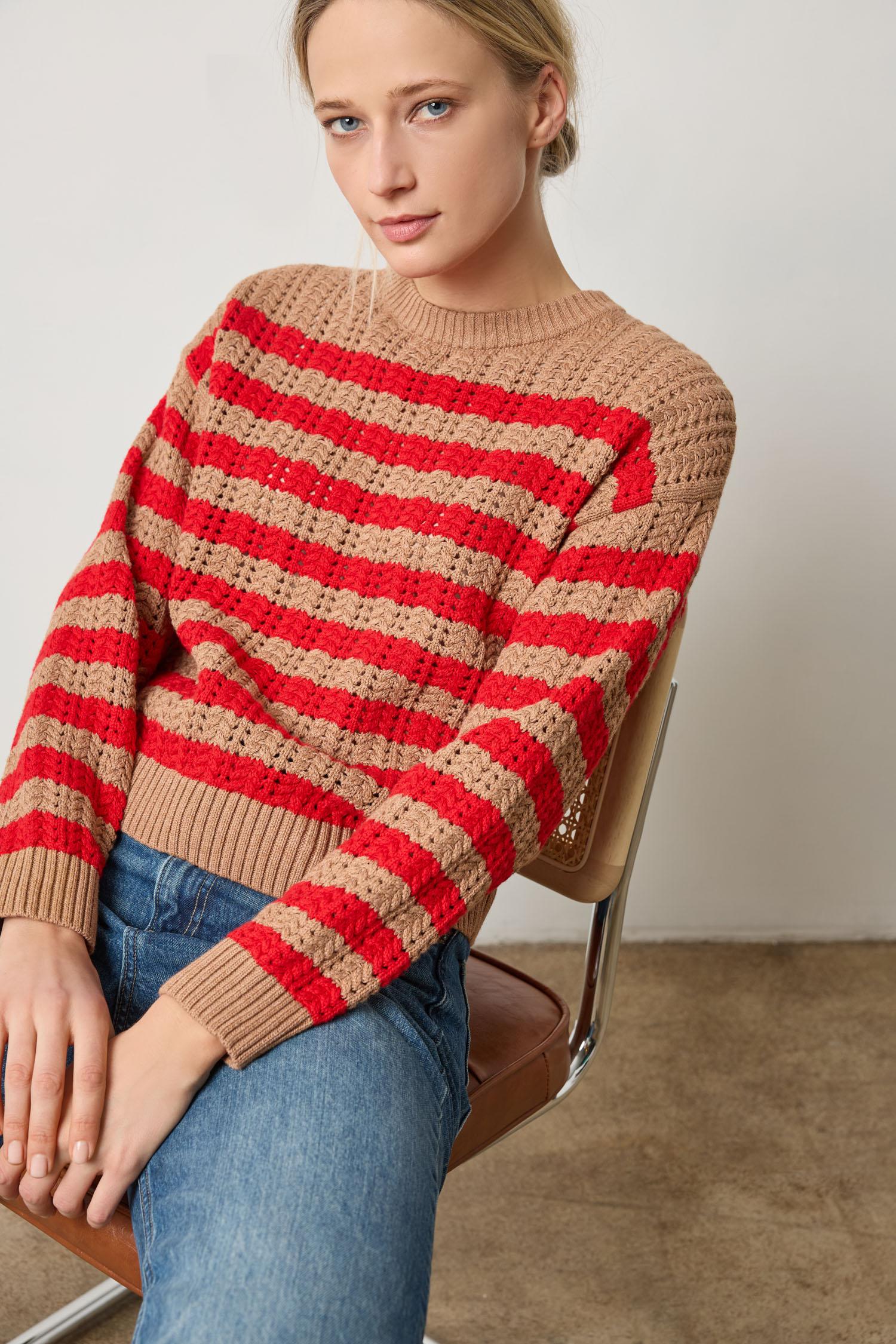 Lilla P - Stripe Stitch Sweater / Acorn and Scarlet