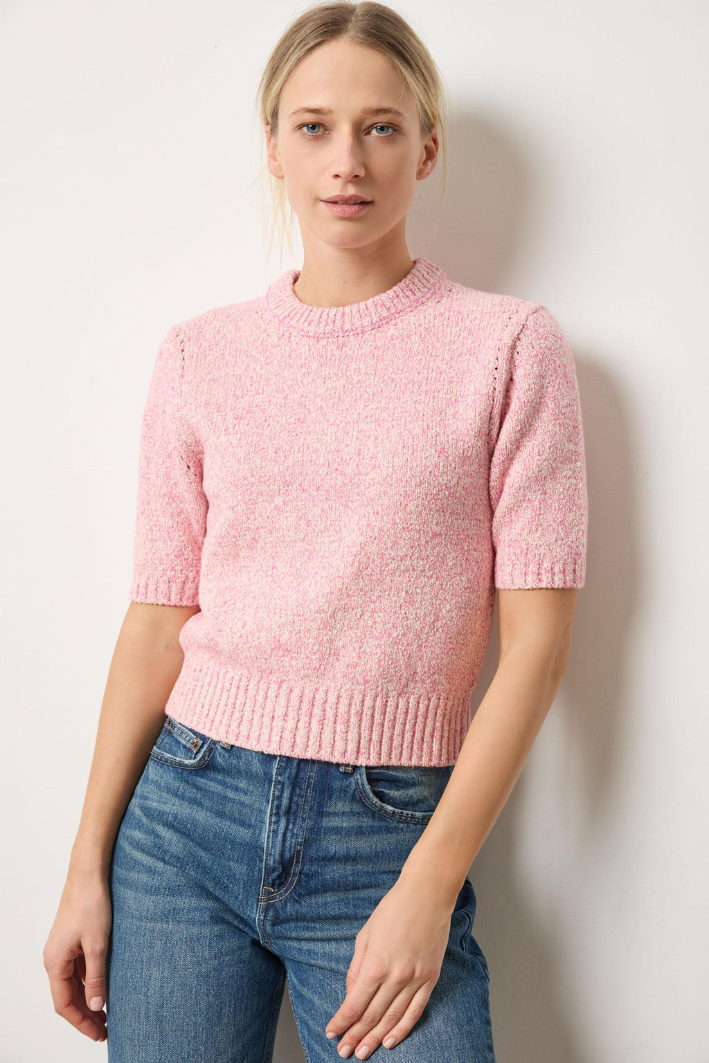 Lilla P - Short Sleeved Marled Yarn Sweater / Rosebud / FINAL SALE