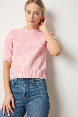 Lilla P - Short Sleeved Marled Yarn Sweater / Rosebud / FINAL SALE