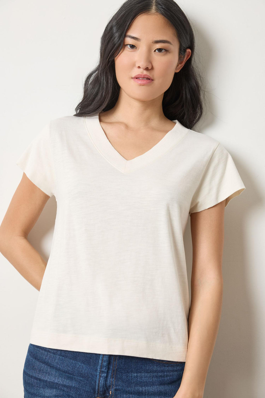 Lilla P - Relaxed Short Sleeve V- Neck / Talc