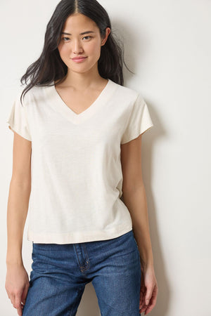 Lilla P - Relaxed Short Sleeve V- Neck / Talc