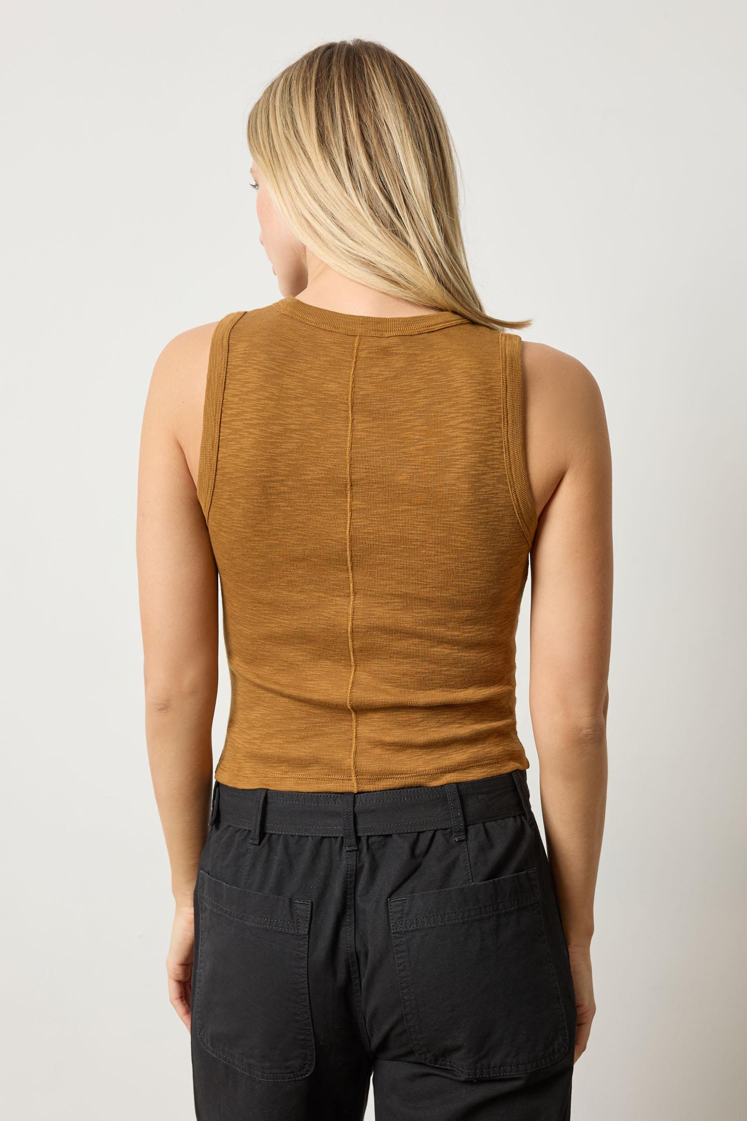 Lilla P - Rib Slub Side Pleat Tank / Dijon