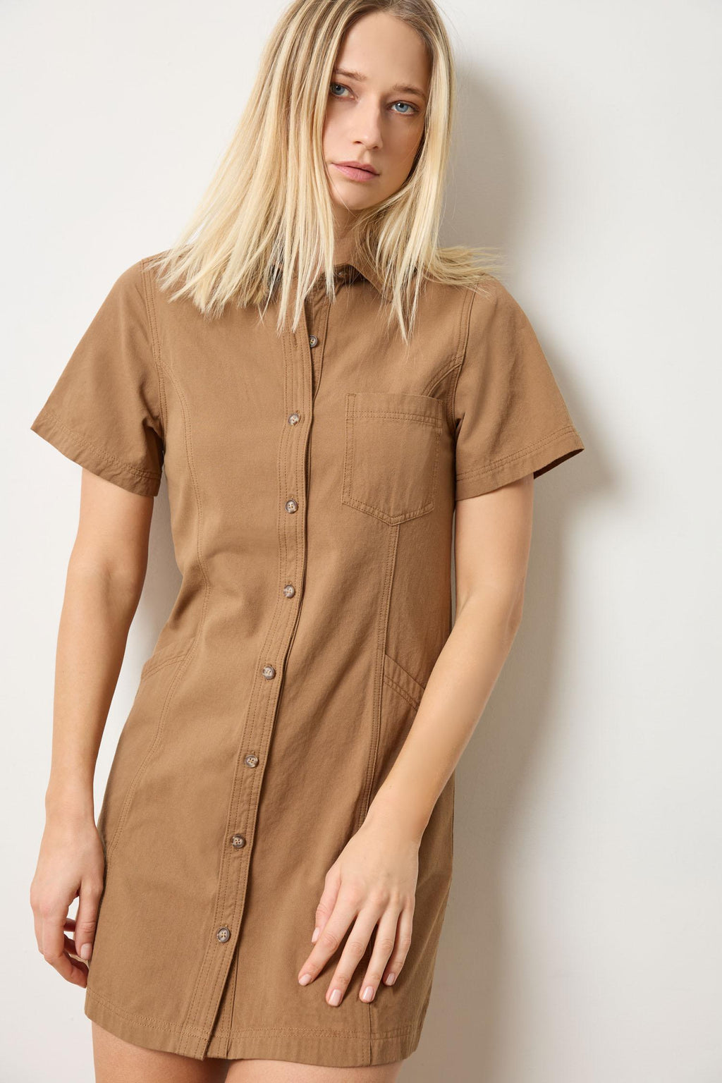 Lilla P -  Twill Paneled Shirt Dress / Pecan