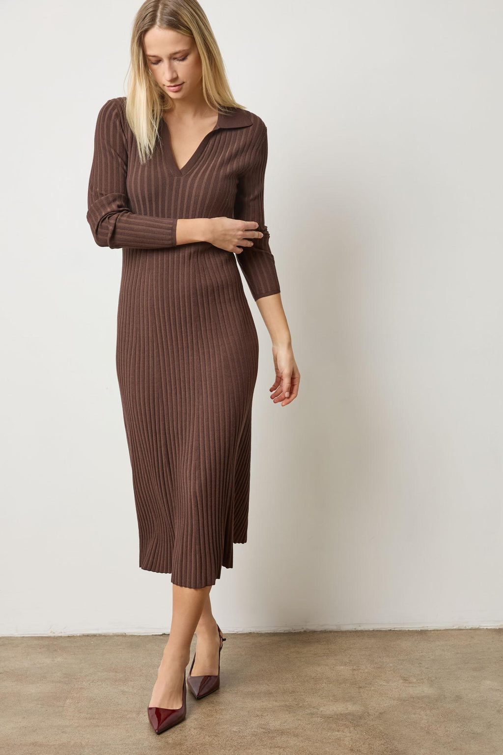 Lilla P - Long Sleeve Rib Henley Dress / Mink