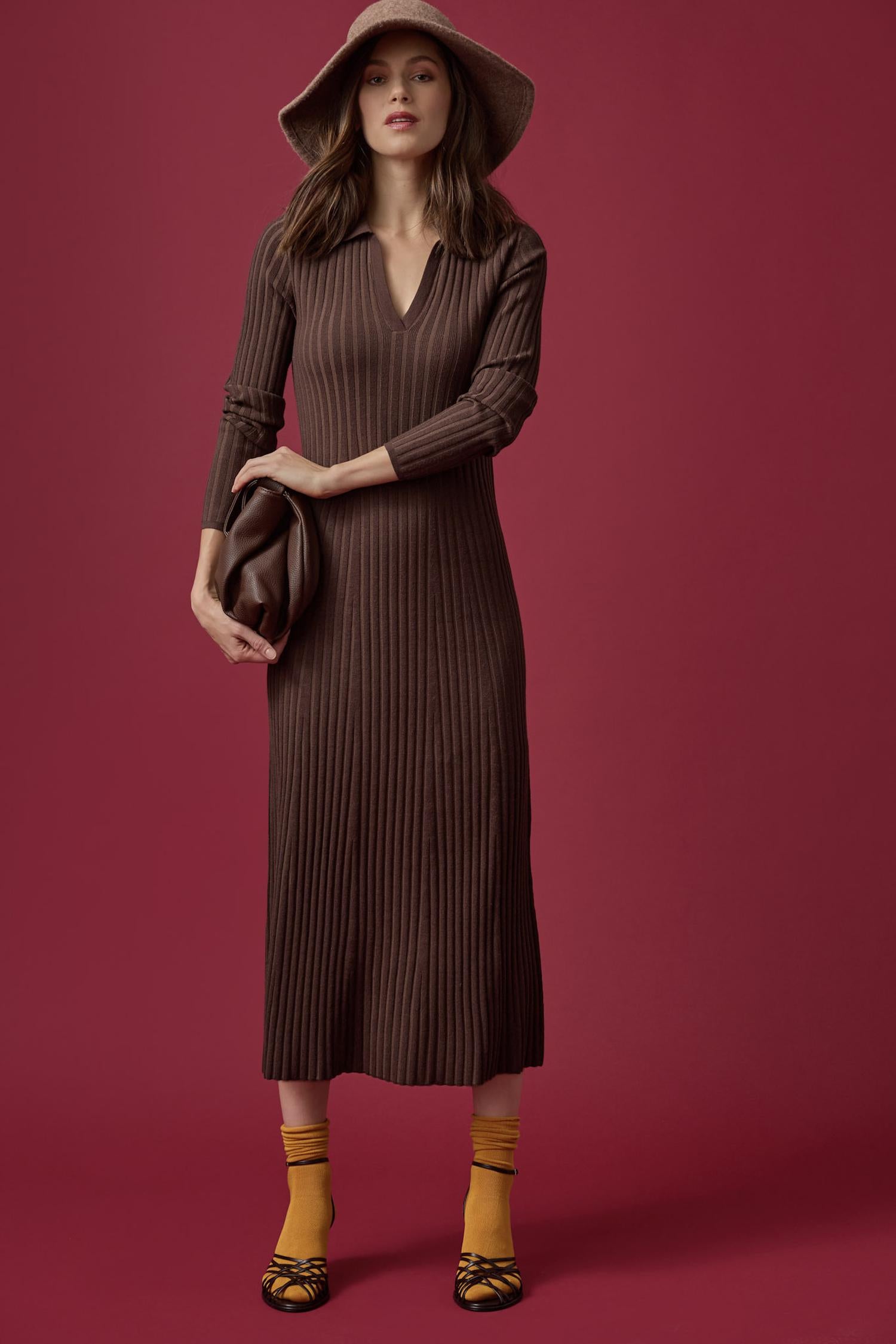 Lilla P - Long Sleeve Rib Henley Dress / Mink