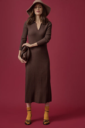 Lilla P - Long Sleeve Rib Henley Dress / Mink