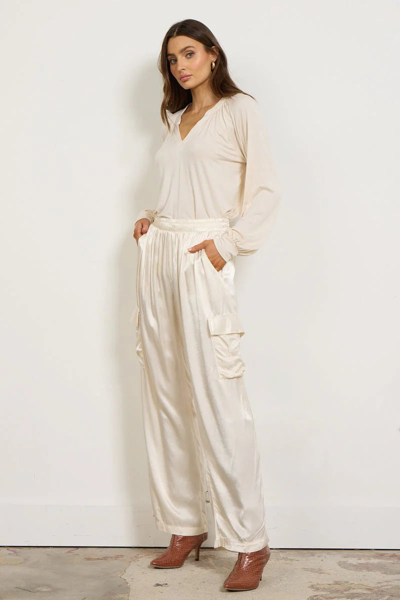 LA Made - Wide Silky Cargo Long Pant / Dove