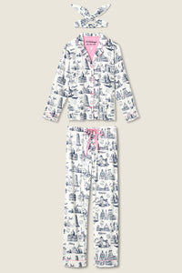 PJ Salvage - Bon Voyage Travel Print Flannel Set / White Cloud