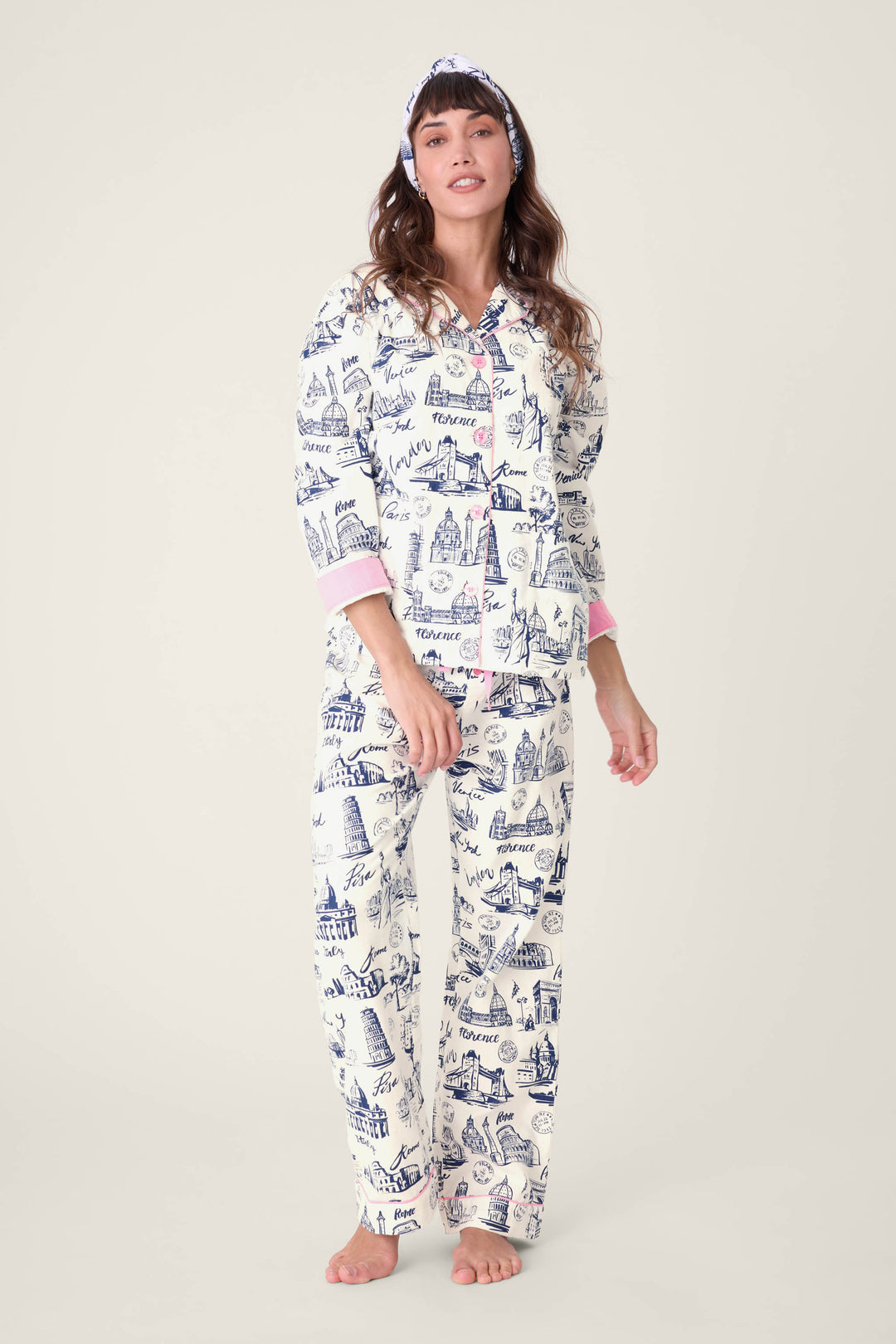 PJ Salvage - Bon Voyage Travel Print Flannel Set / White Cloud