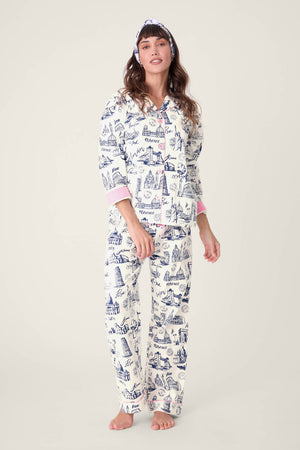 PJ Salvage - Bon Voyage Travel Print Flannel Set / White Cloud