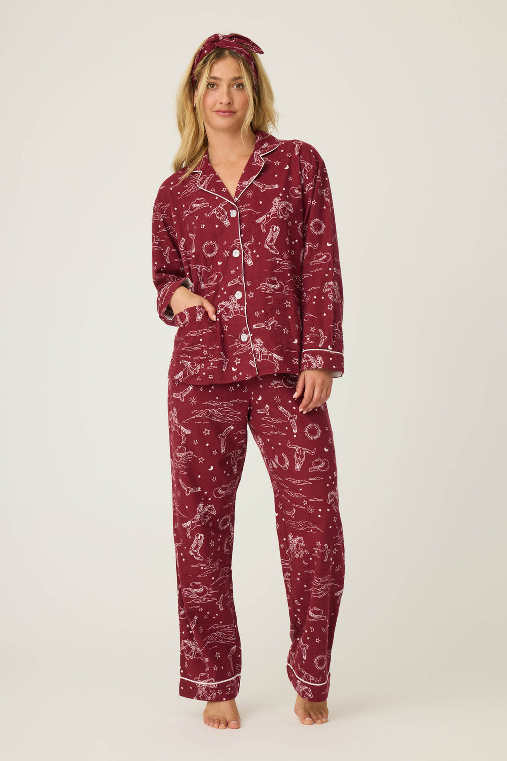 PJ Salvage -Hold Your Horses Western Print Flannel PJ Set / Port