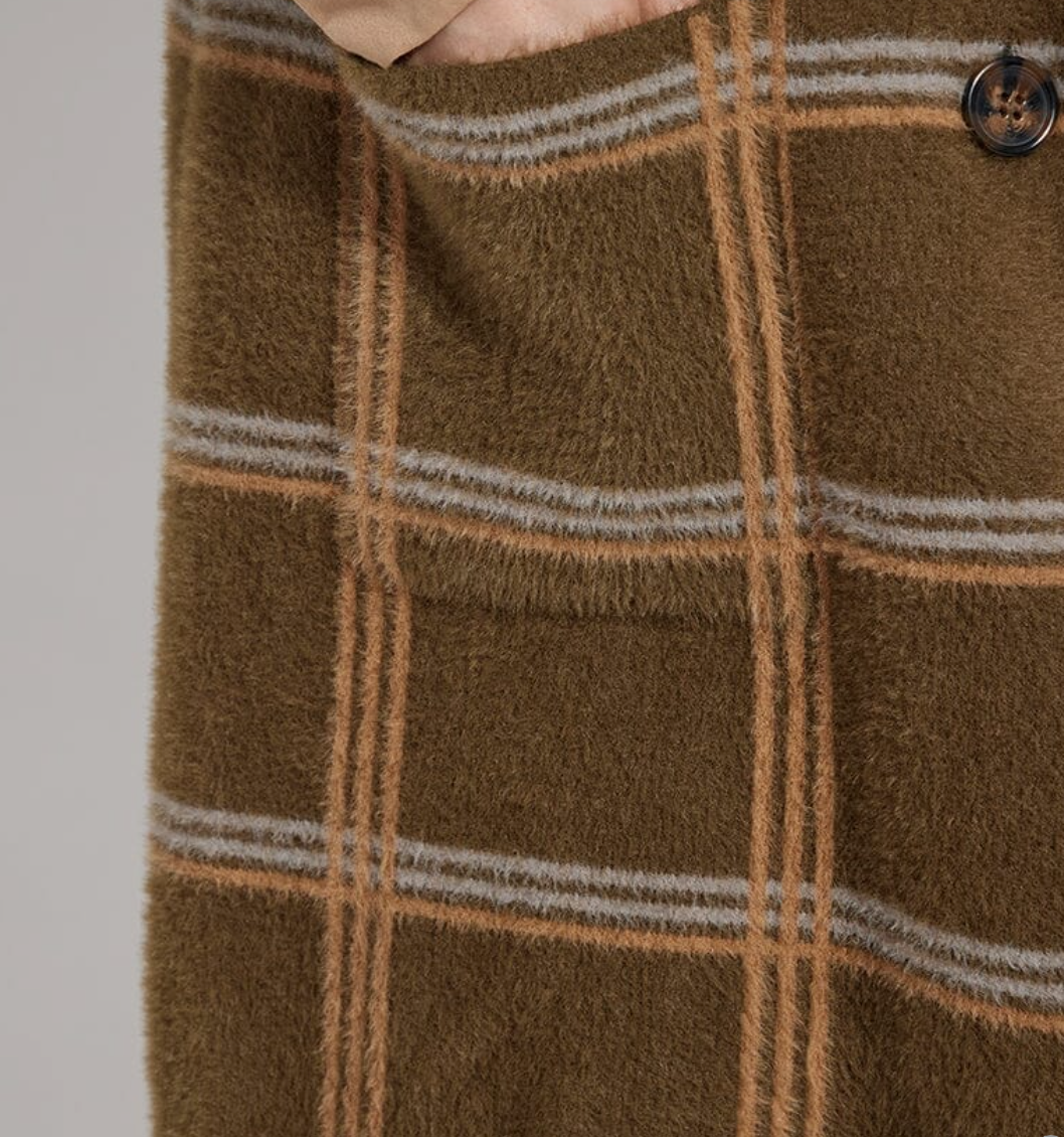 Lysse - Faux Mink Sweater Car Coat / Chalet Plaid