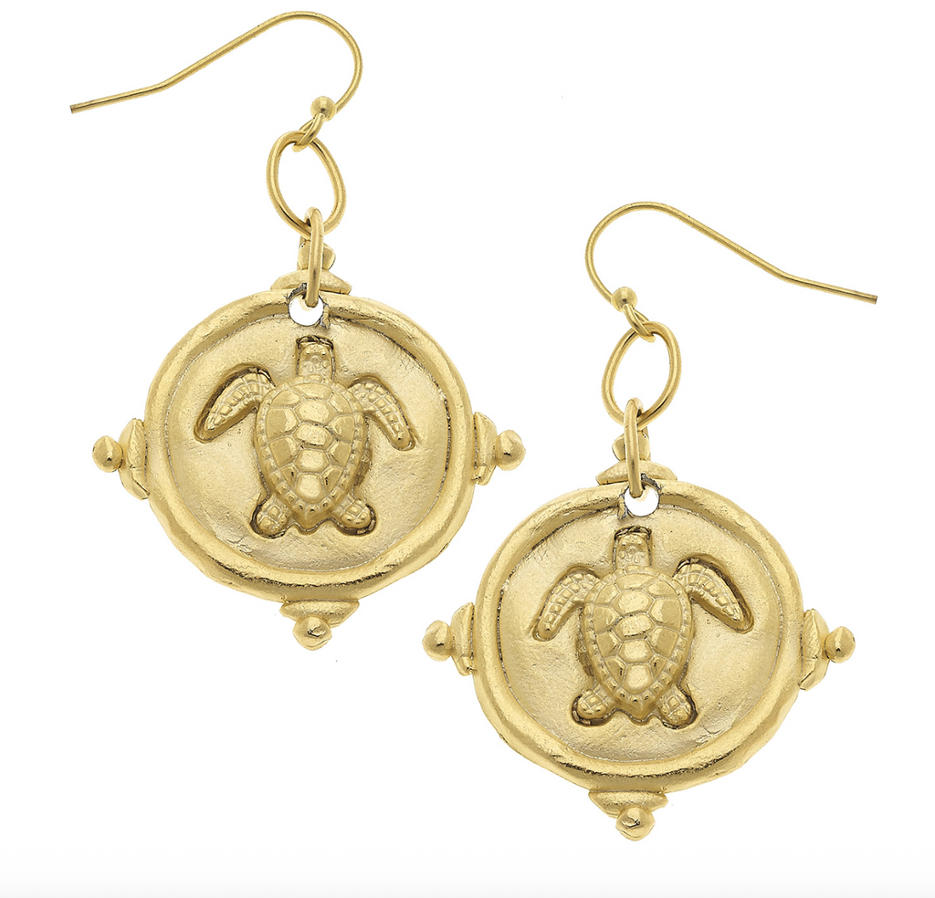 Susan Shaw - Handcast Gold Turtle on Wire Earrings