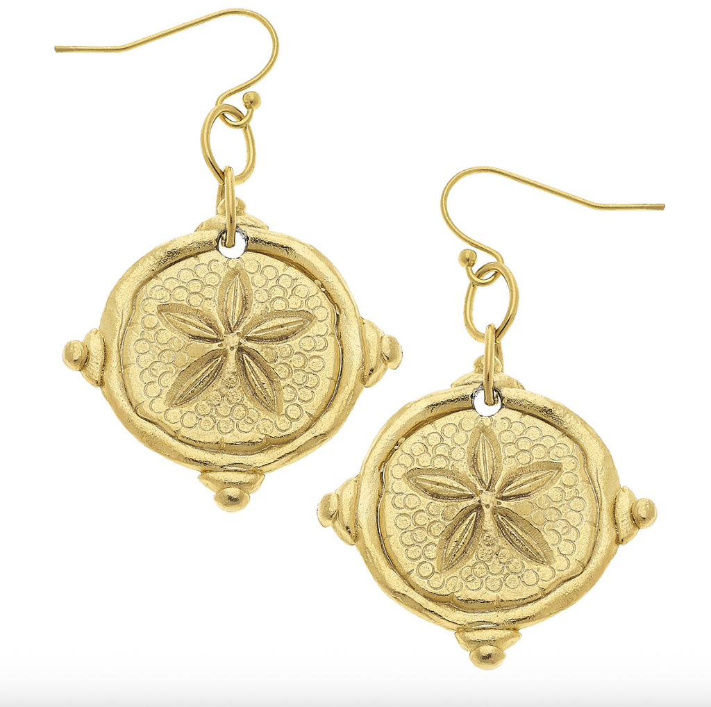 Susan Shaw - Handcast Gold Sand Dollar on Wire Earrings