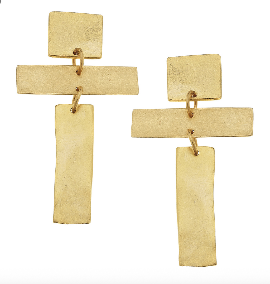 Susan Shaw - Handcast Gold Square and Bar Cross Earrings