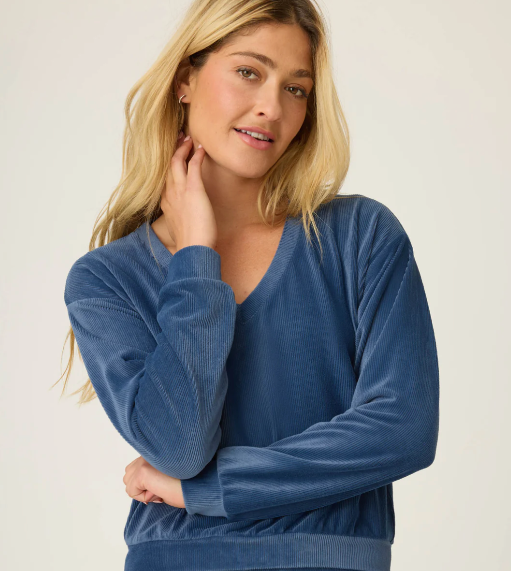 PJ Salvage - Craving Corduroy Long Sleeve V-Neck Velour Top